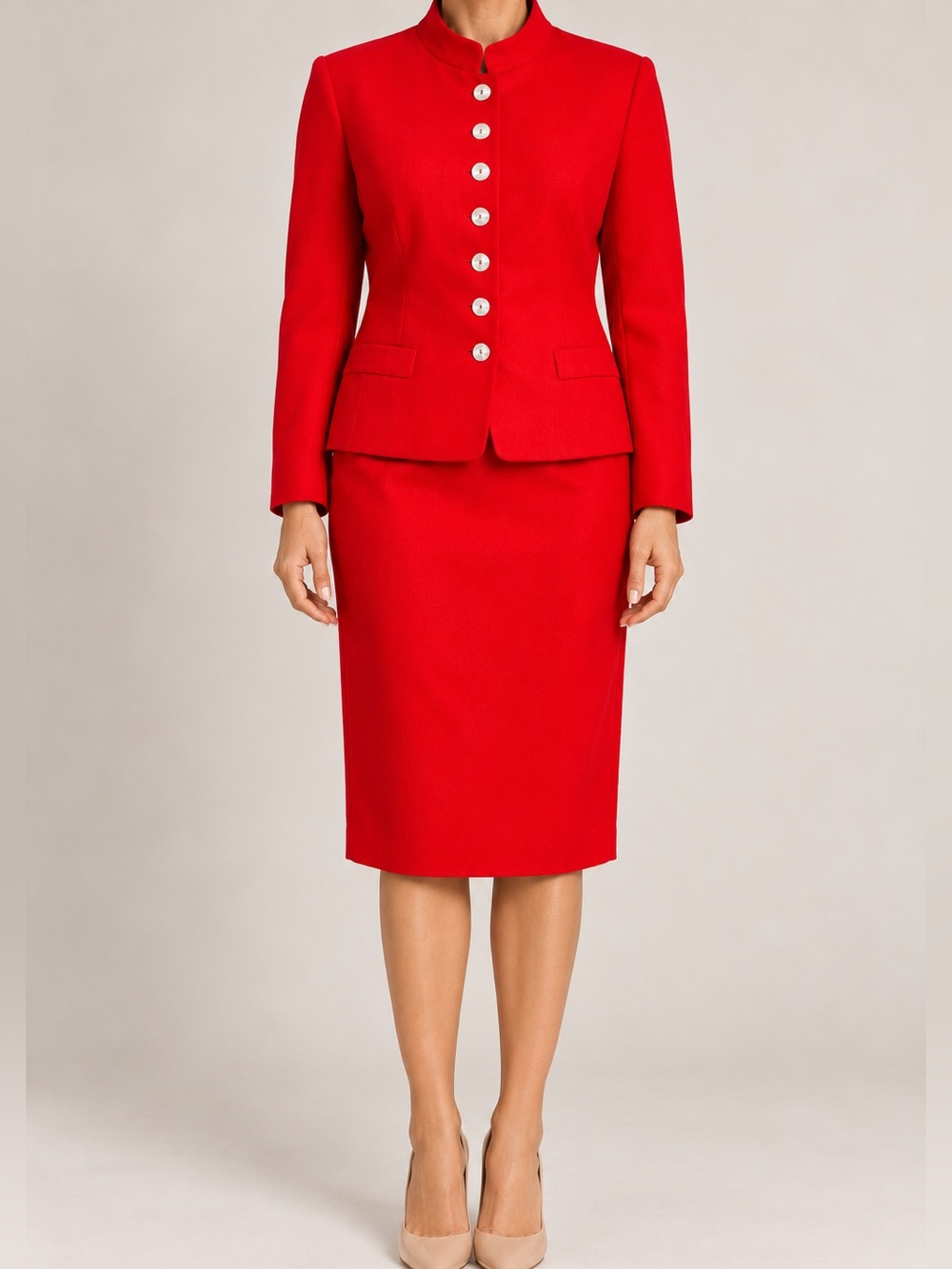 Vintage Christian Dior Red Silk 2-Piece Skirt Suit Set Size 14 NWT